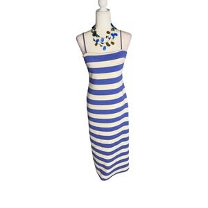 Hausen Rylee Midi Dress Blue White Striped Size M
